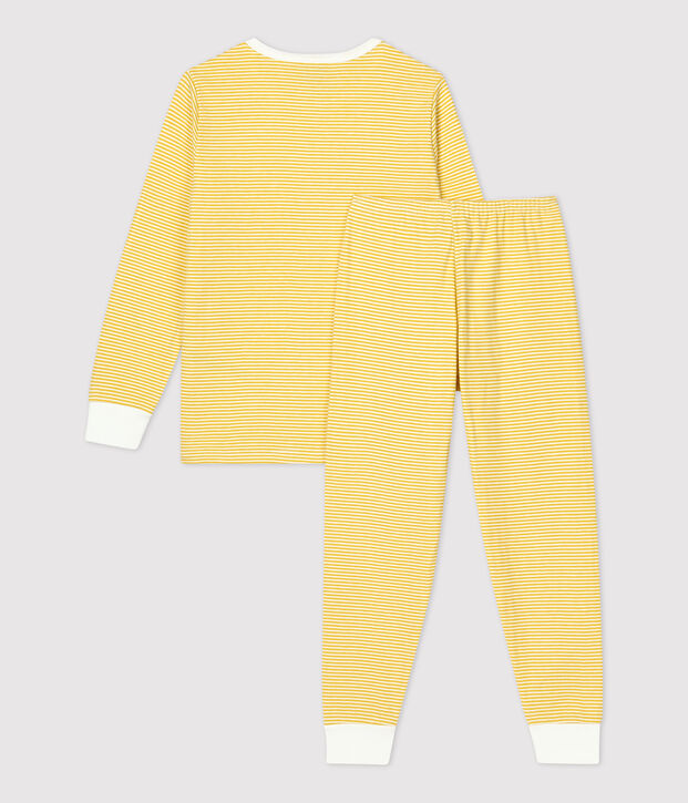 Pyjama milleraies jaune en tubique enfant jaune/blanc
